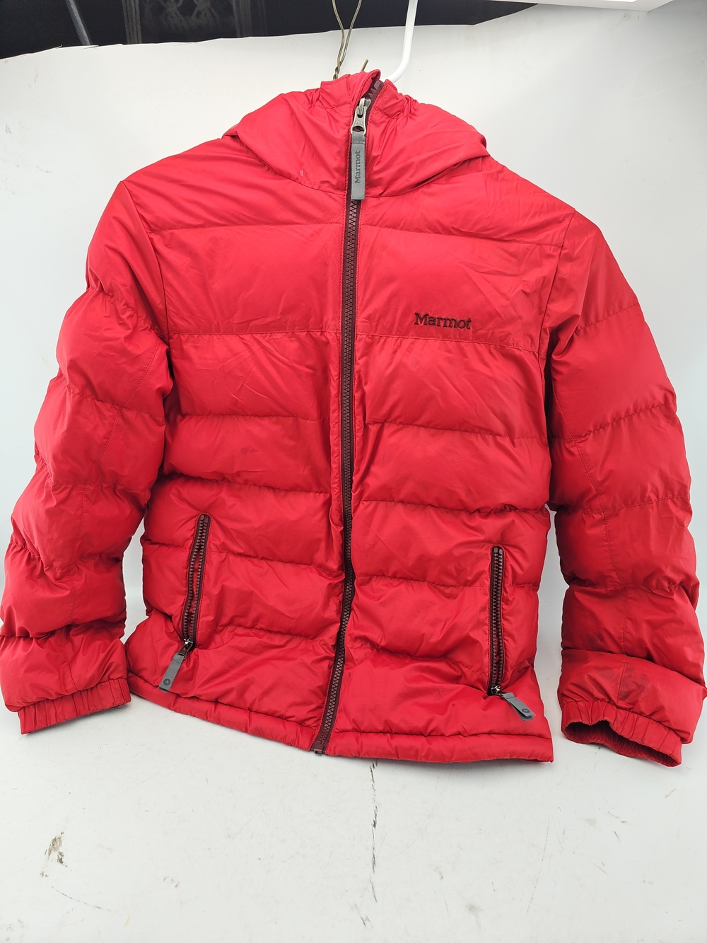 Marmot Bright Red Quilted Hooded Puffer Jacket